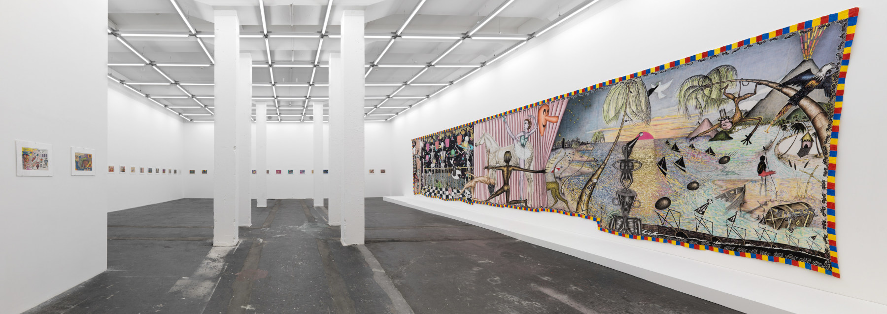 Installation view of Jean-Frédéric Schnyder paintings and sculpture exhibition