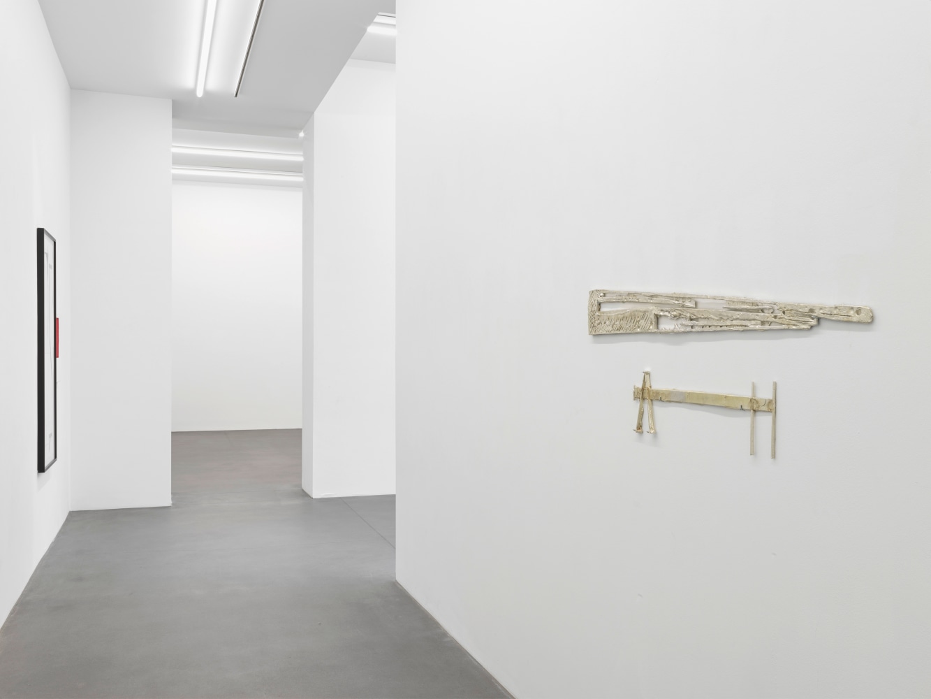 Installation view, Matias Faldbakken, Abstracts and Pewter Abstracts, Galerie Eva Presenhuber, Waldmannstrasse, Zurich, 2025