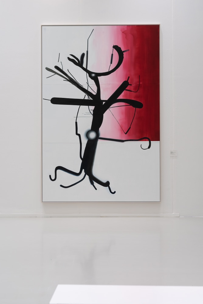 Installation view of paintings by Albert Oehlen and Carroll Dunham