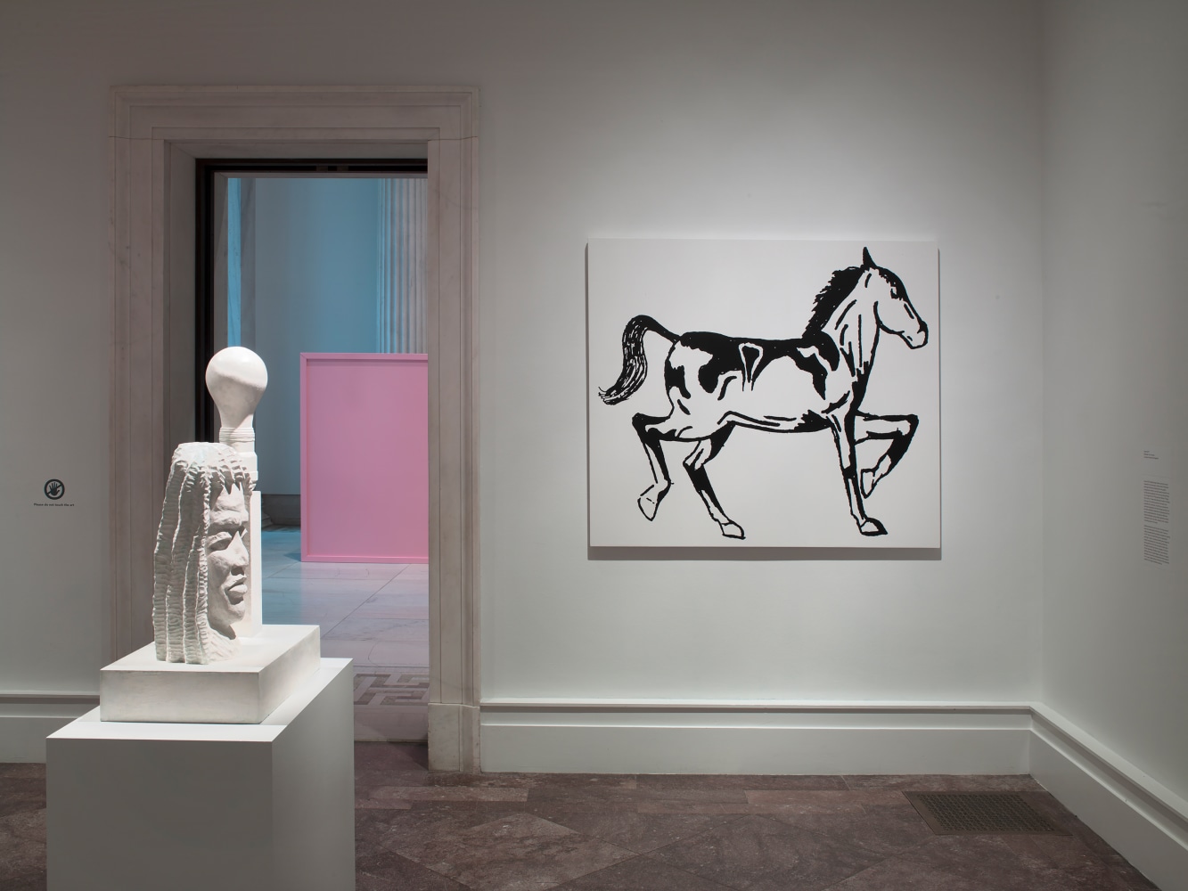 Installation view of paintings and sculptures by Joe Bradley