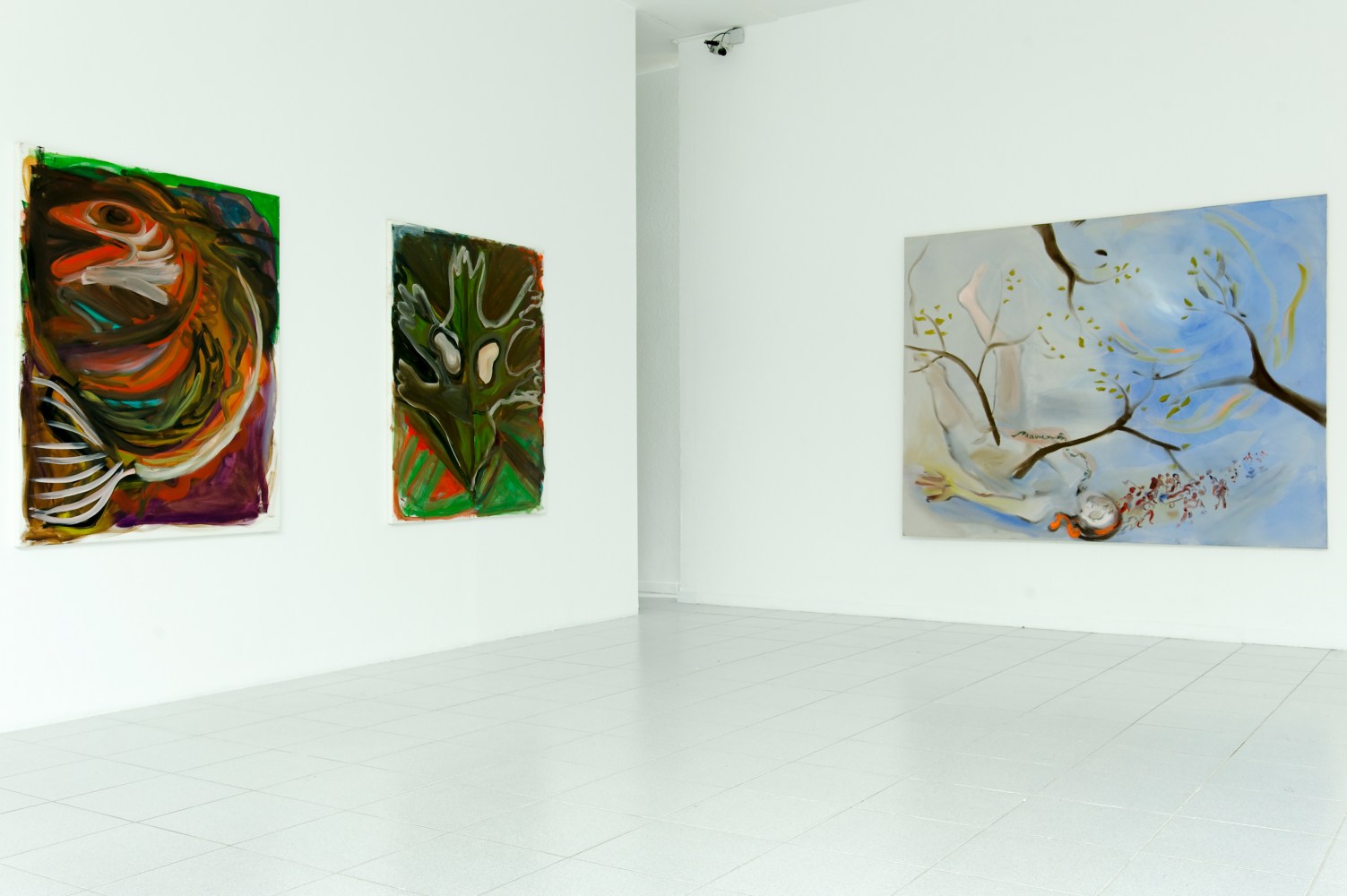 Installation view of paintings by Josh Smith and Sophie von Hellermann