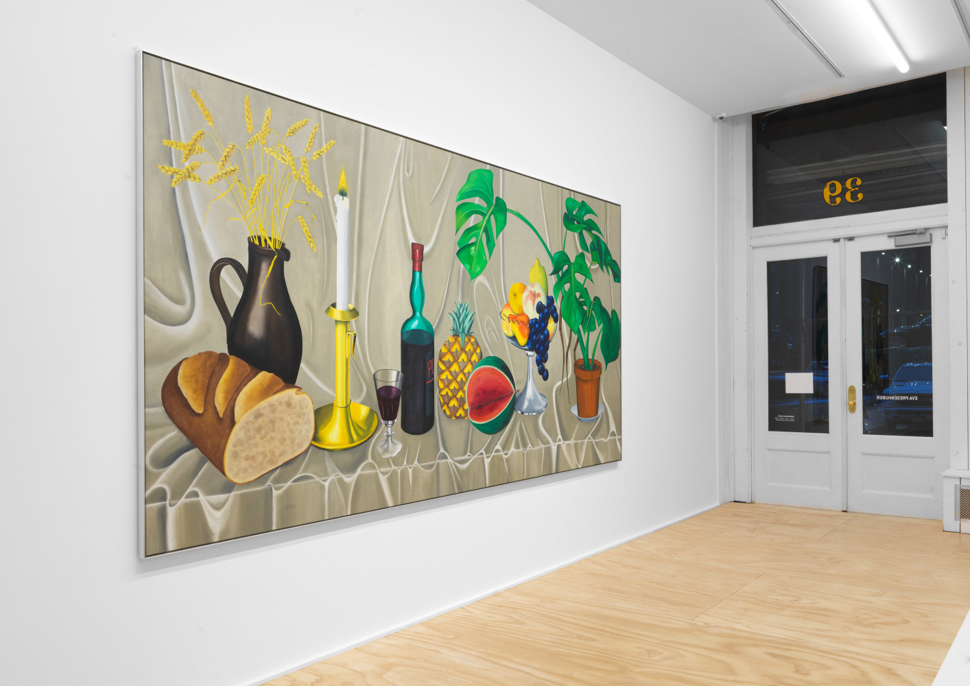 Installation view of Jean-Frédéric Schnyder paintings and cardboard sculpture exhibition