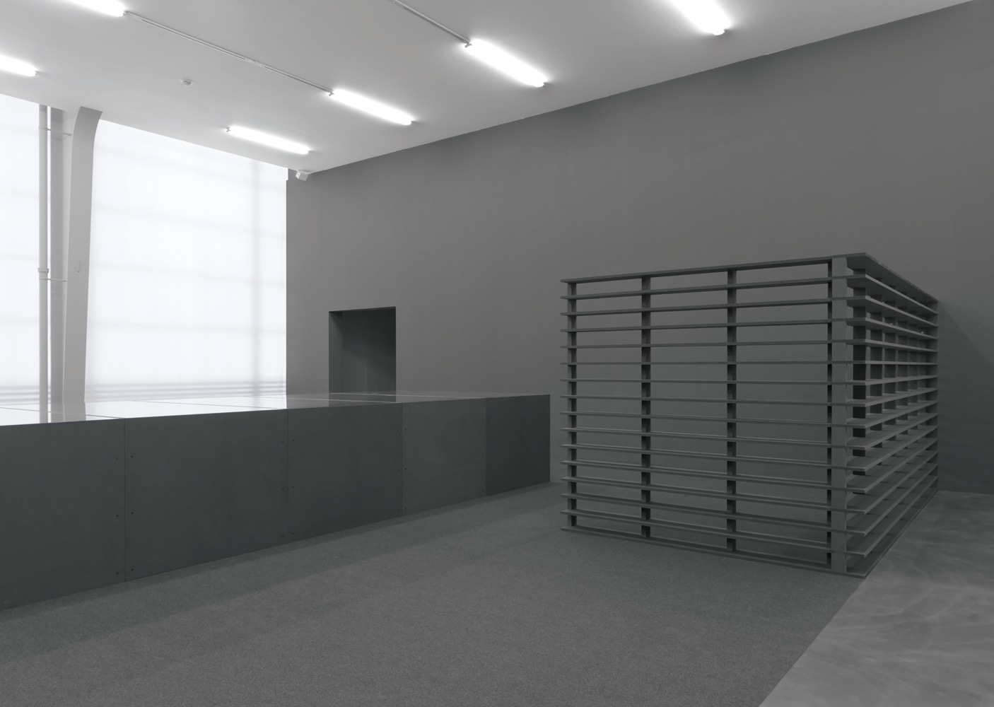 Installation view of sculptures by Liam Gillick