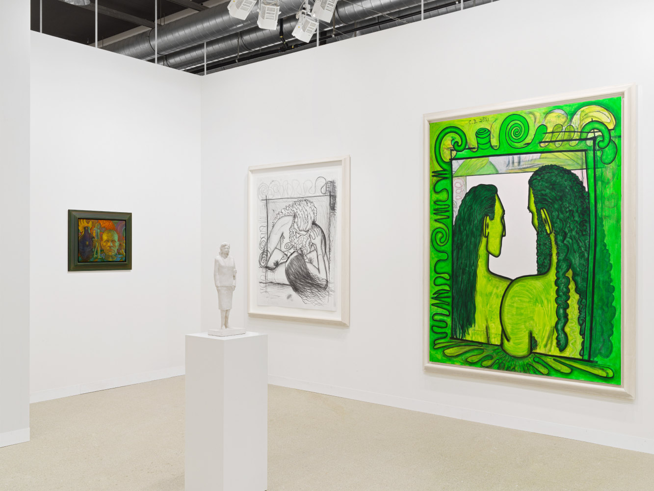installation view of works by various artists at the Art Basel booth