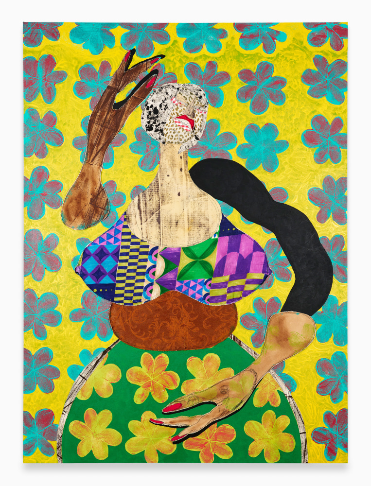 La Festin

2024

Acrylic paint, oil pastel, fabric, thread, painted canvas on canvas

172.5 x 127 cm / 68 x 50 in

&amp;copy; Tschabalala Self