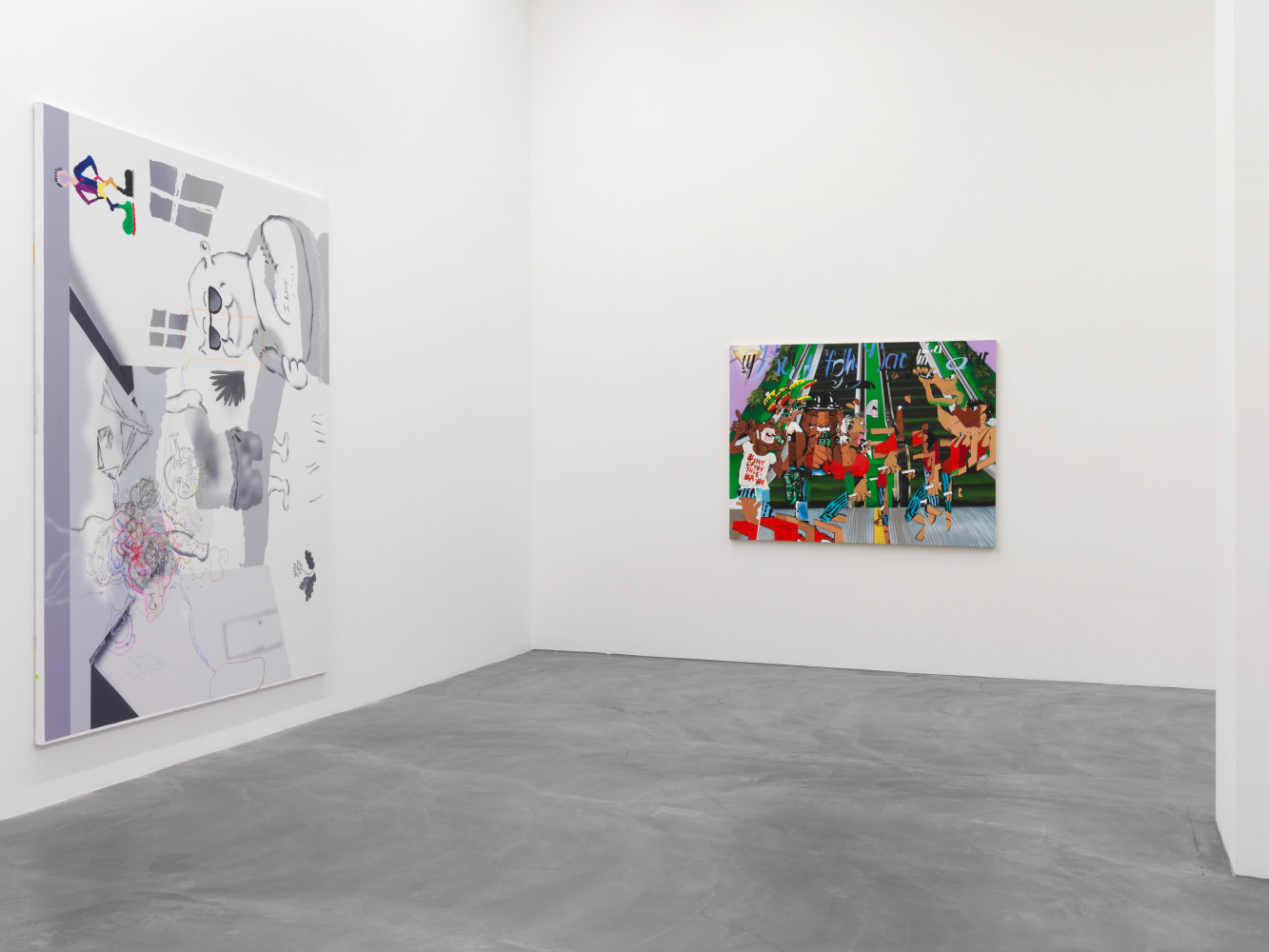 Installation view of paintings and sculptures group exhibition