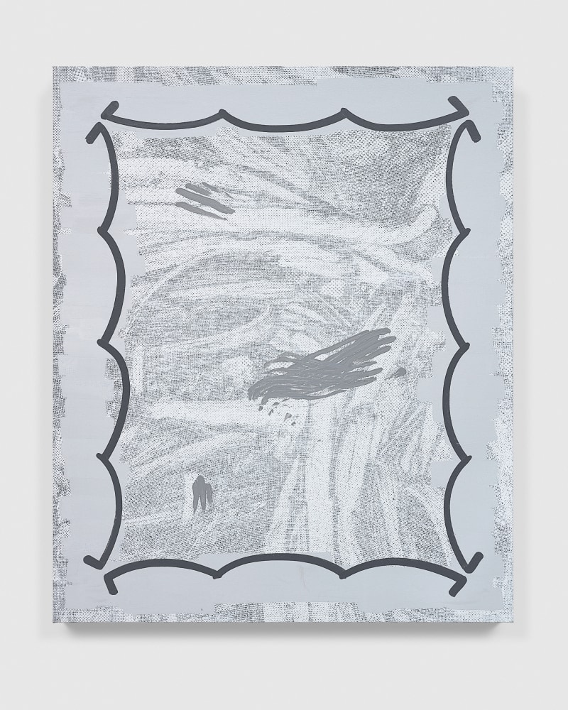 Greyscale painting of forms by Amy Feldman