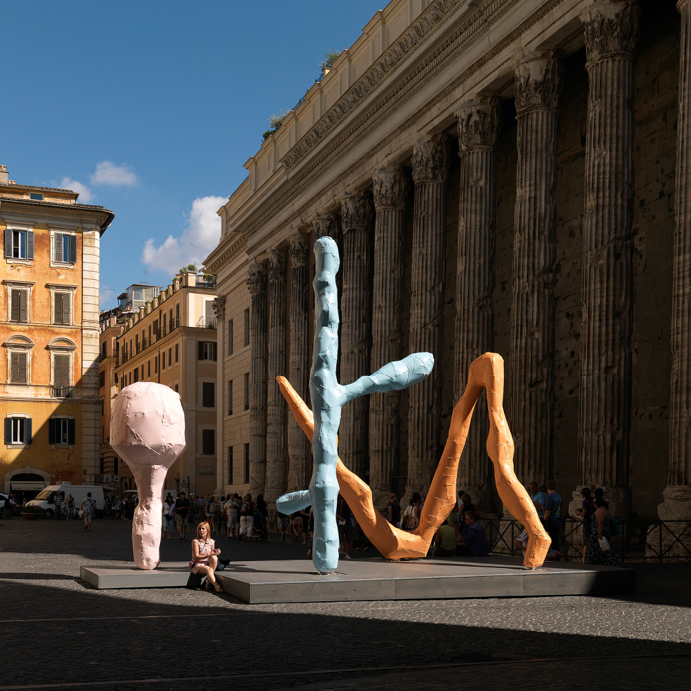 Installation view of sculptures by Franz West