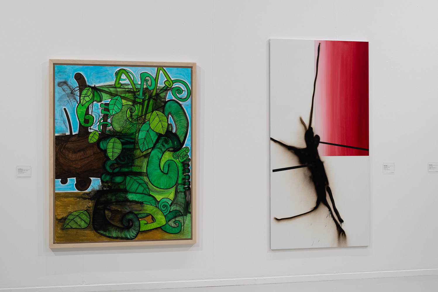Installation view of paintings by Albert Oehlen and Carroll Dunham