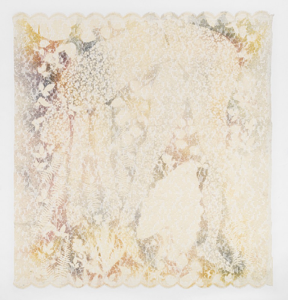 pigment painting on lace by Sam Falls