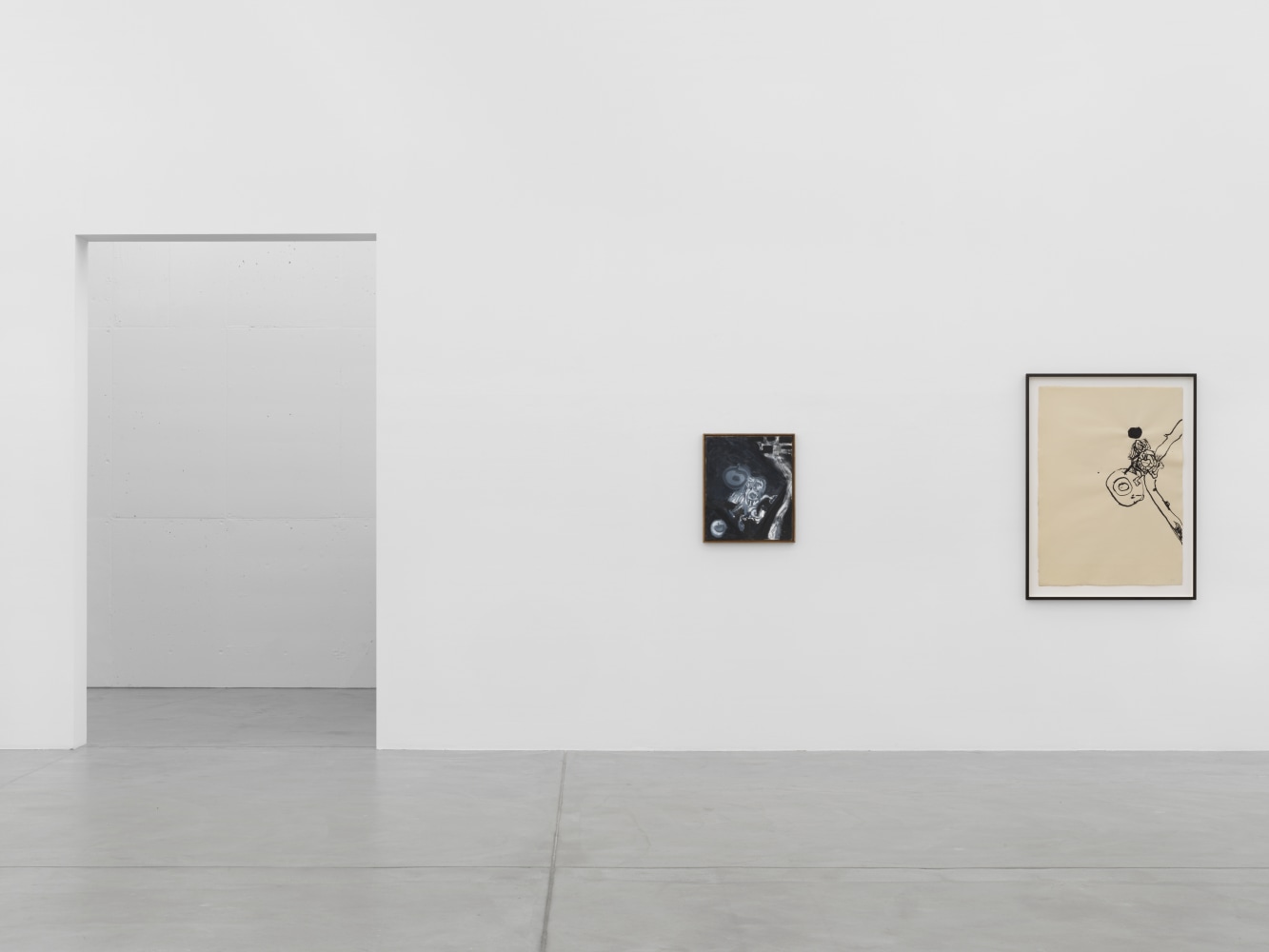 Installation view of Tobias Pils paintings and ink works on paper exhibition