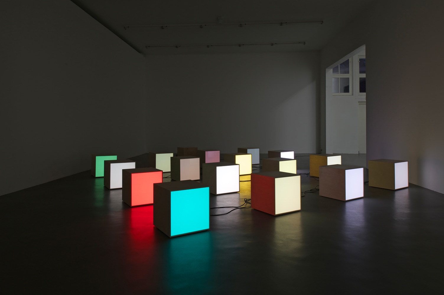 Installation view of sculptures by Angela Bulloch