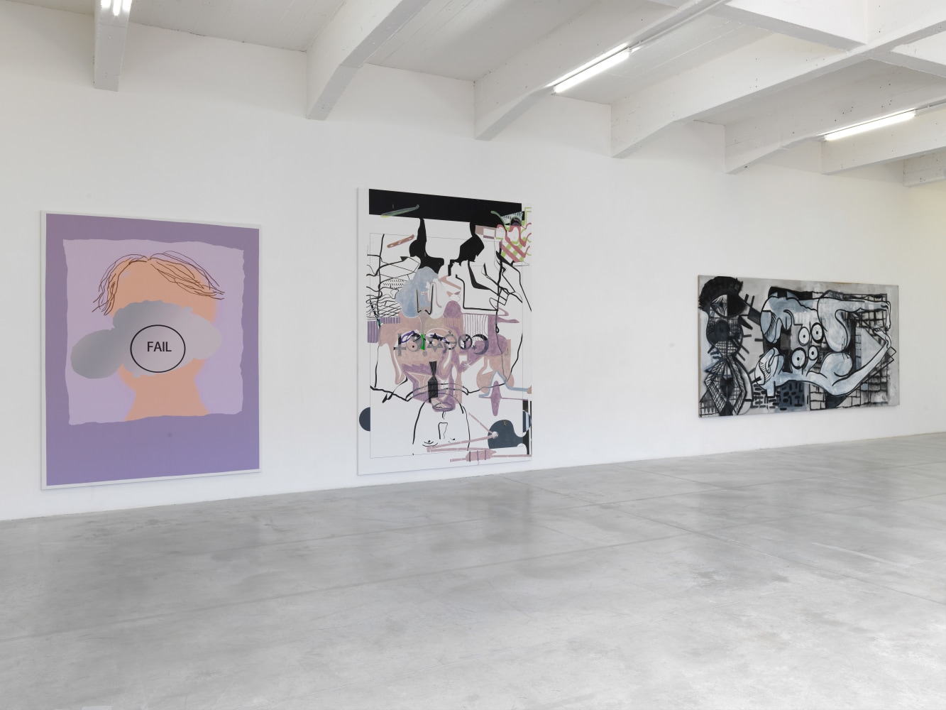Installation view of paintings by Tobias Pils and Michael Williams