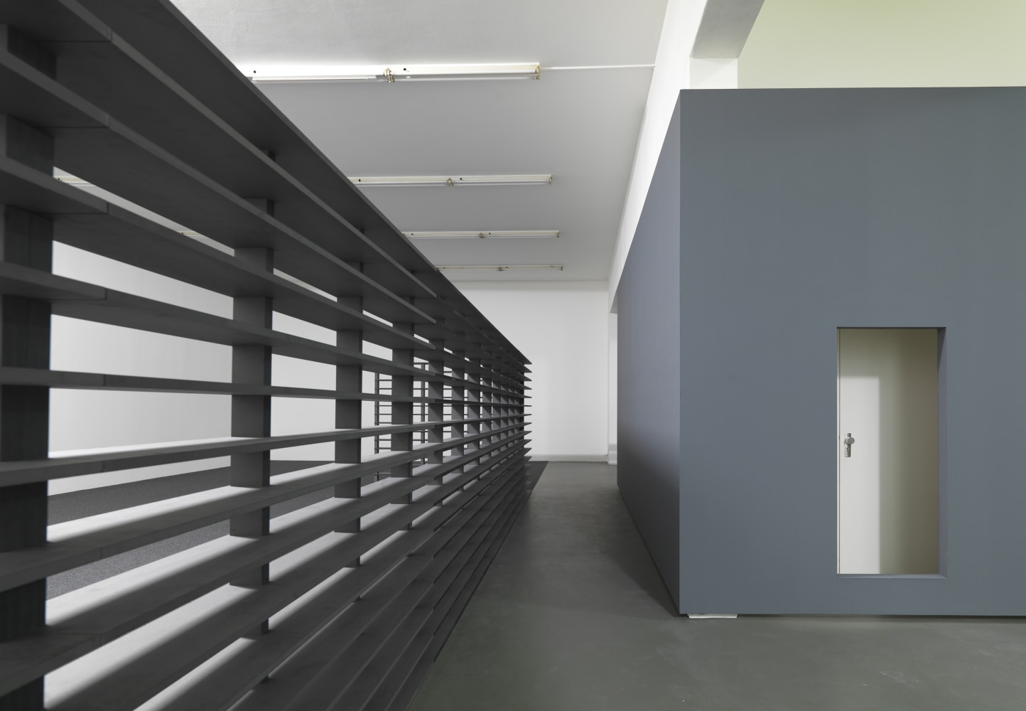 Installation view of sculptures by Liam Gillick