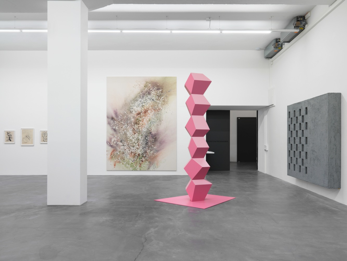 Installation view of paintings and sculptures group exhibition