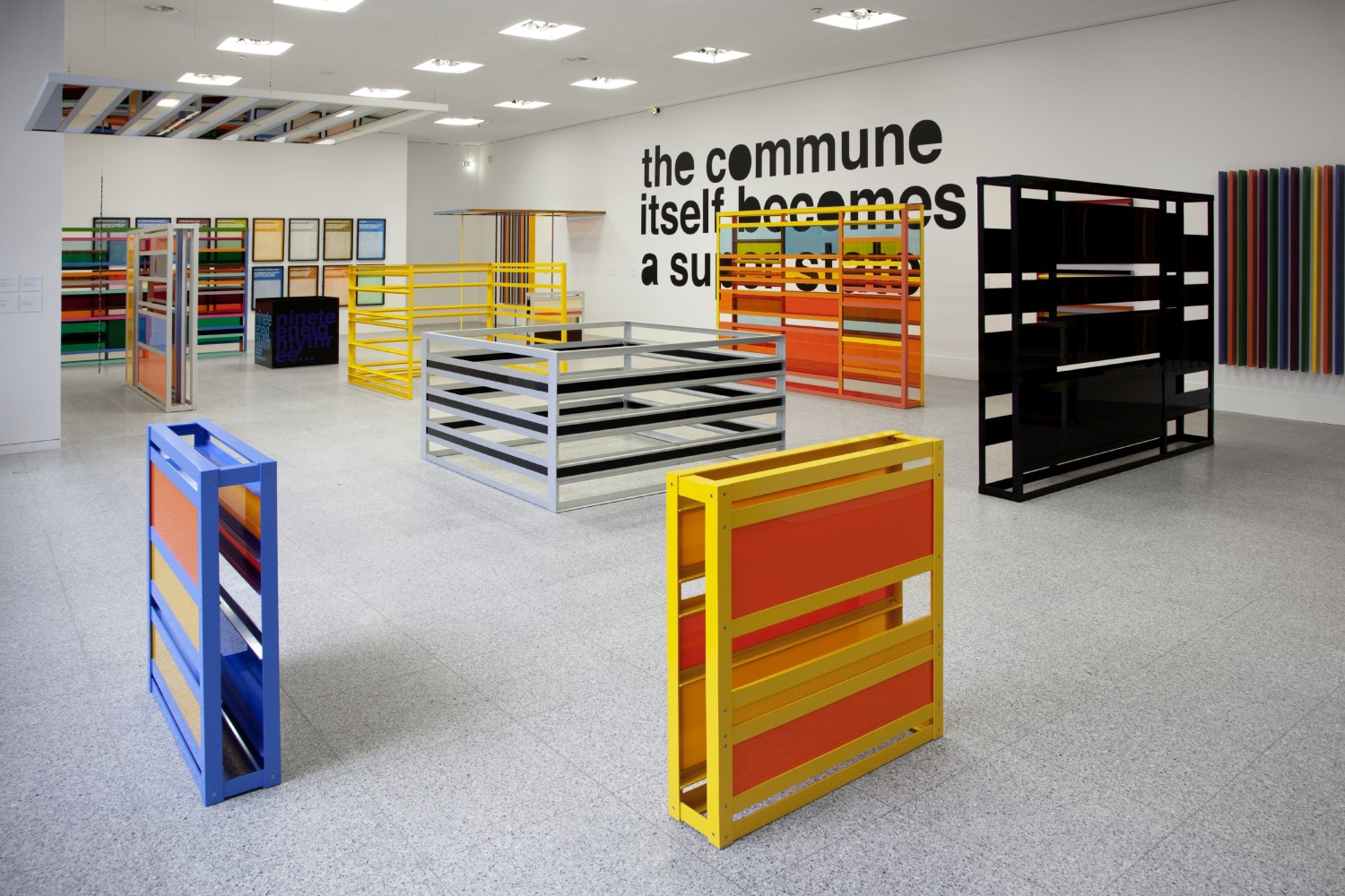 Installation view of sculptures by Liam Gillick