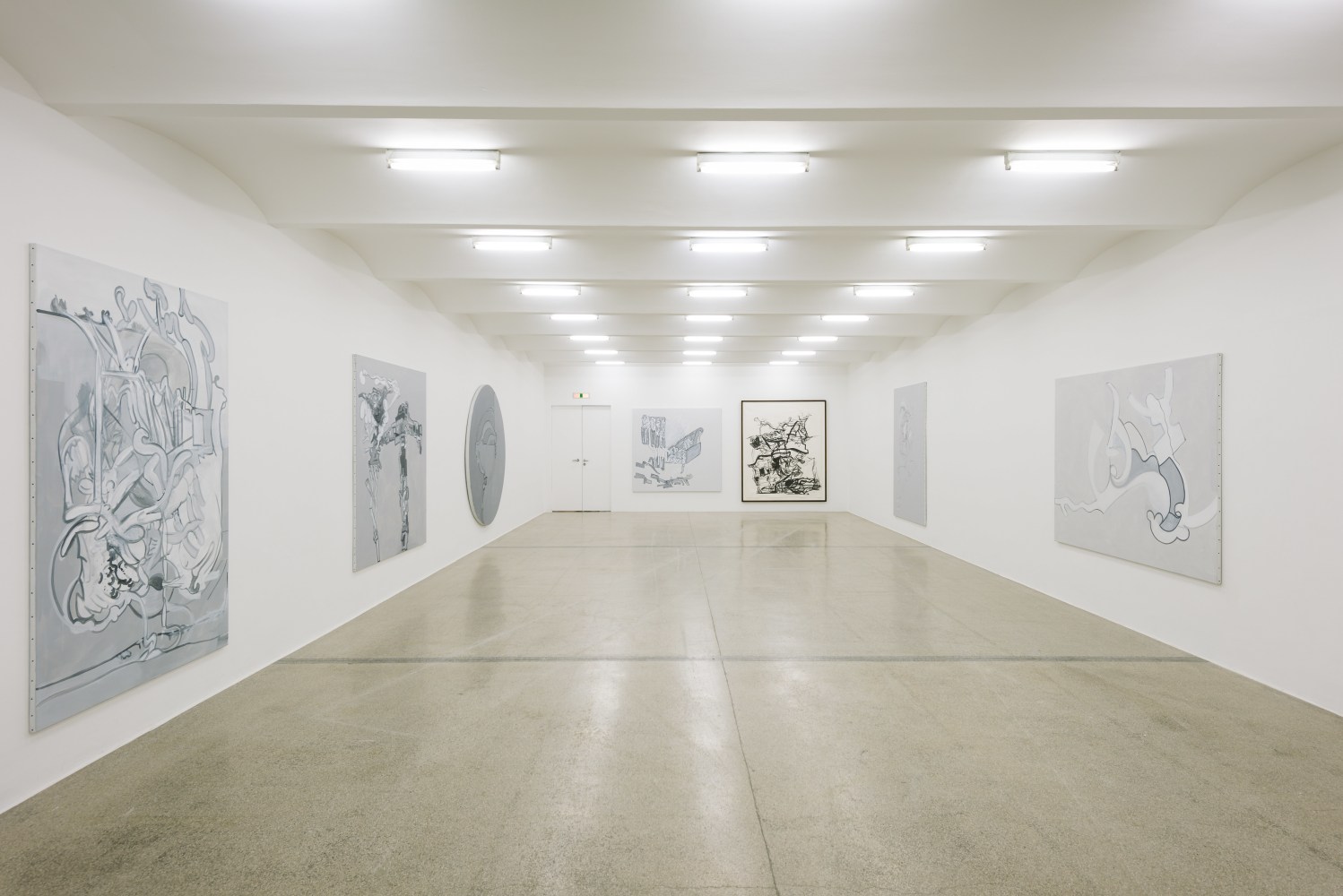 Installation view of paintings by Tobias Pils