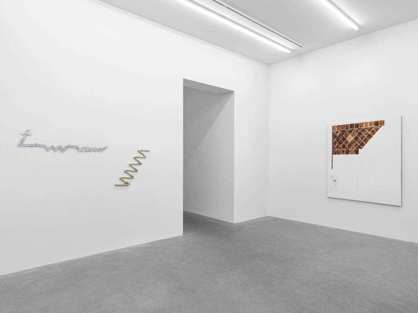 Installation view, Matias Faldbakken, Abstracts and Pewter Abstracts, Galerie Eva Presenhuber, Waldmannstrasse, Zurich, 2025