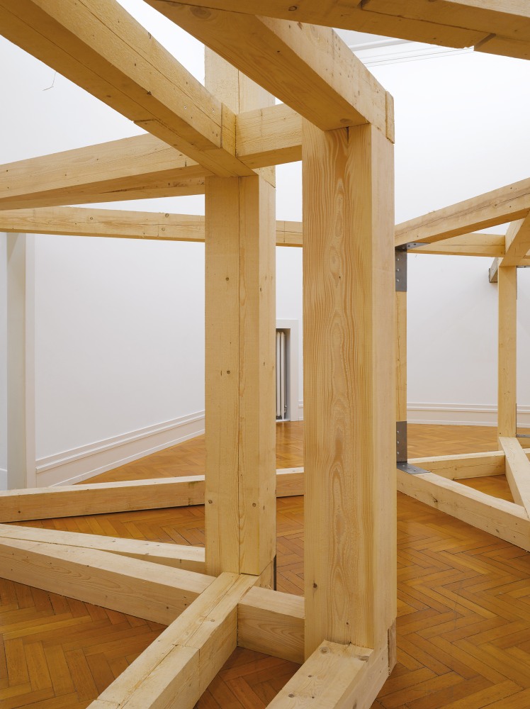 Installation view of sculpture by Oscar Tuazon