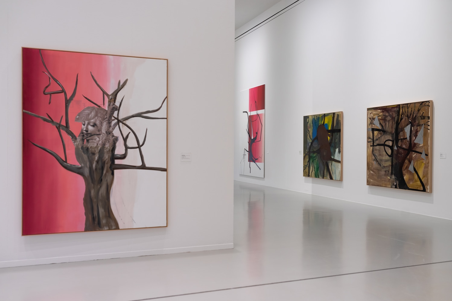 Installation view of paintings by Albert Oehlen and Carroll Dunham