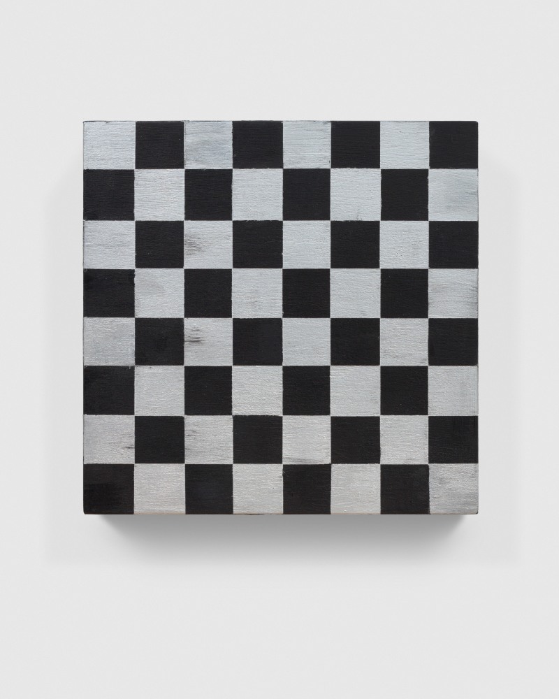 checkerboard painting in silver gray and black by Sarah Ortmeyer