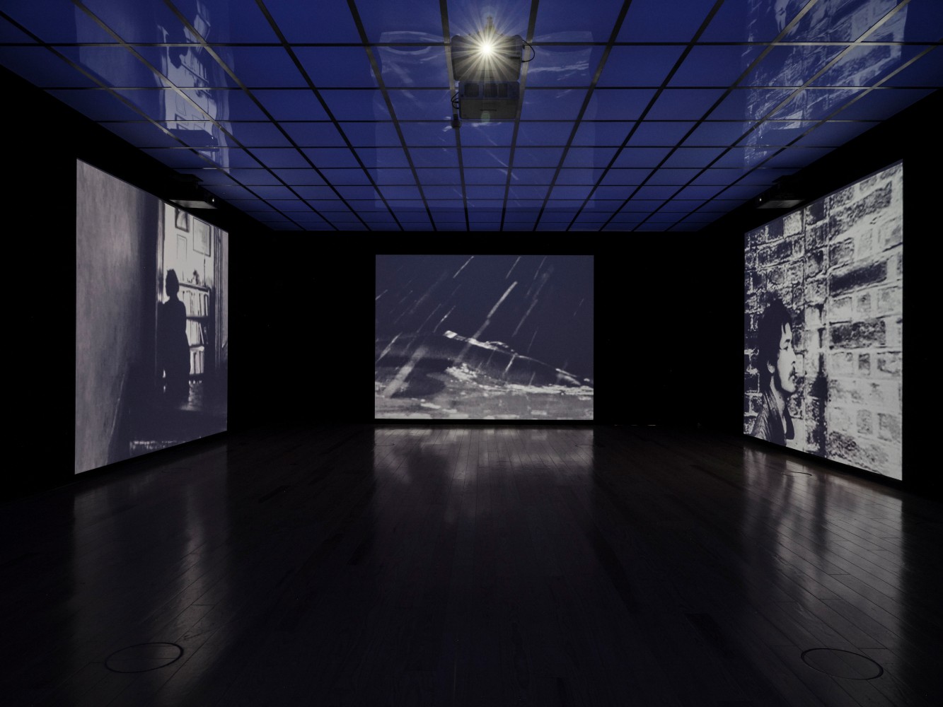 Installation view of paintings and sculptures by Ugo Rondinone