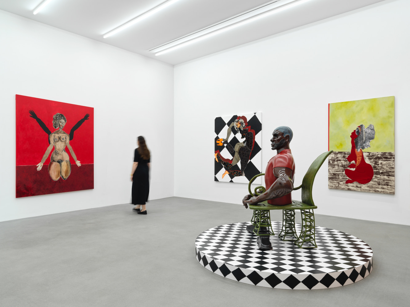 installation views of sculptures and paintings by Tschabalala Self