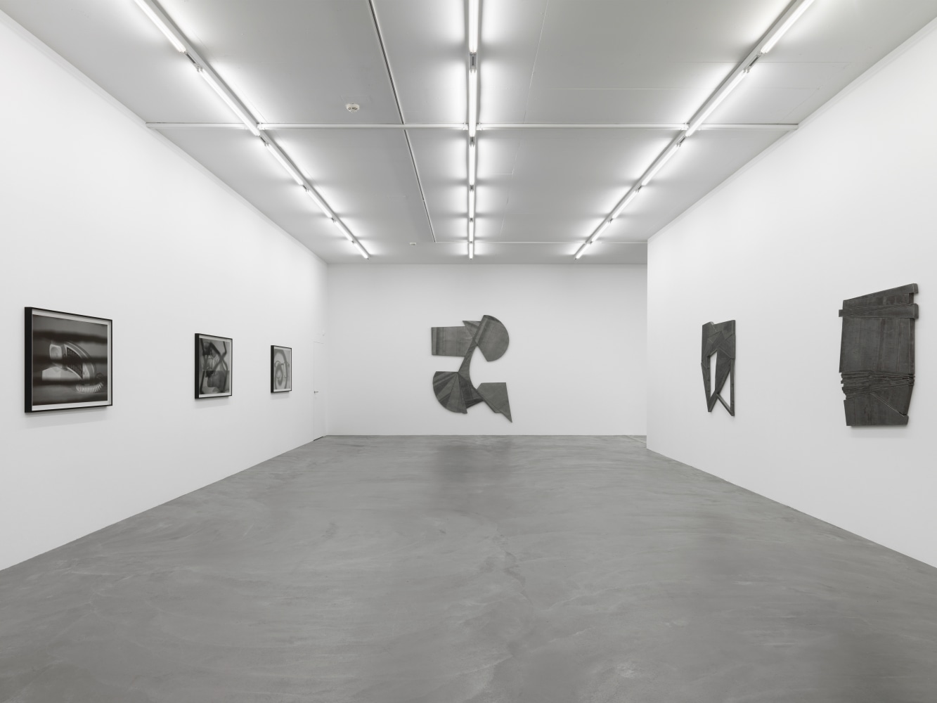 Installation view of Wyatt Kahn wall reliefs and photographs