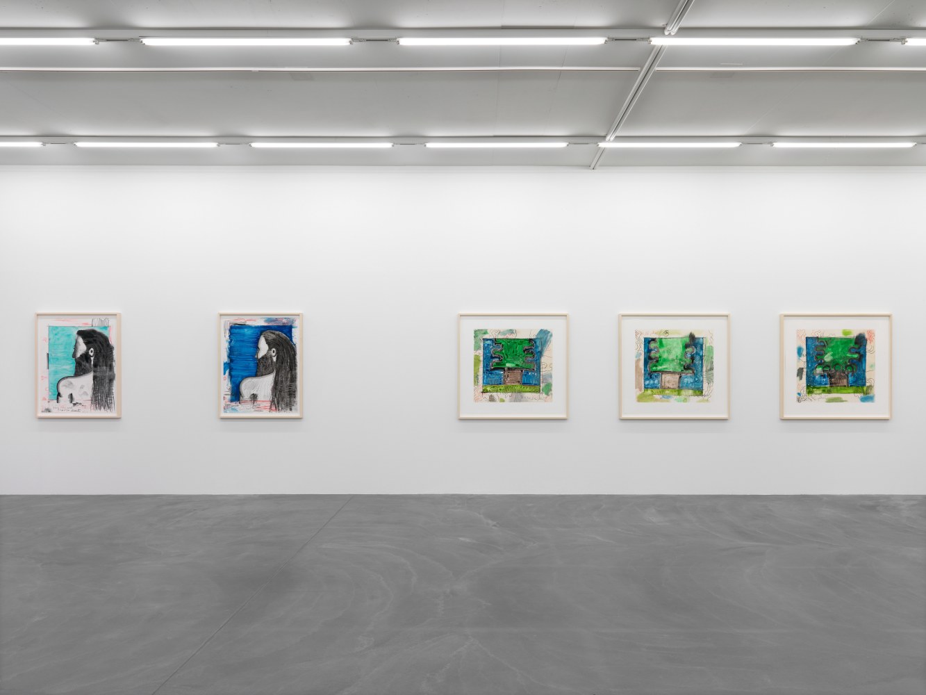 Installation view of Carroll Dunham monotypes exhibition