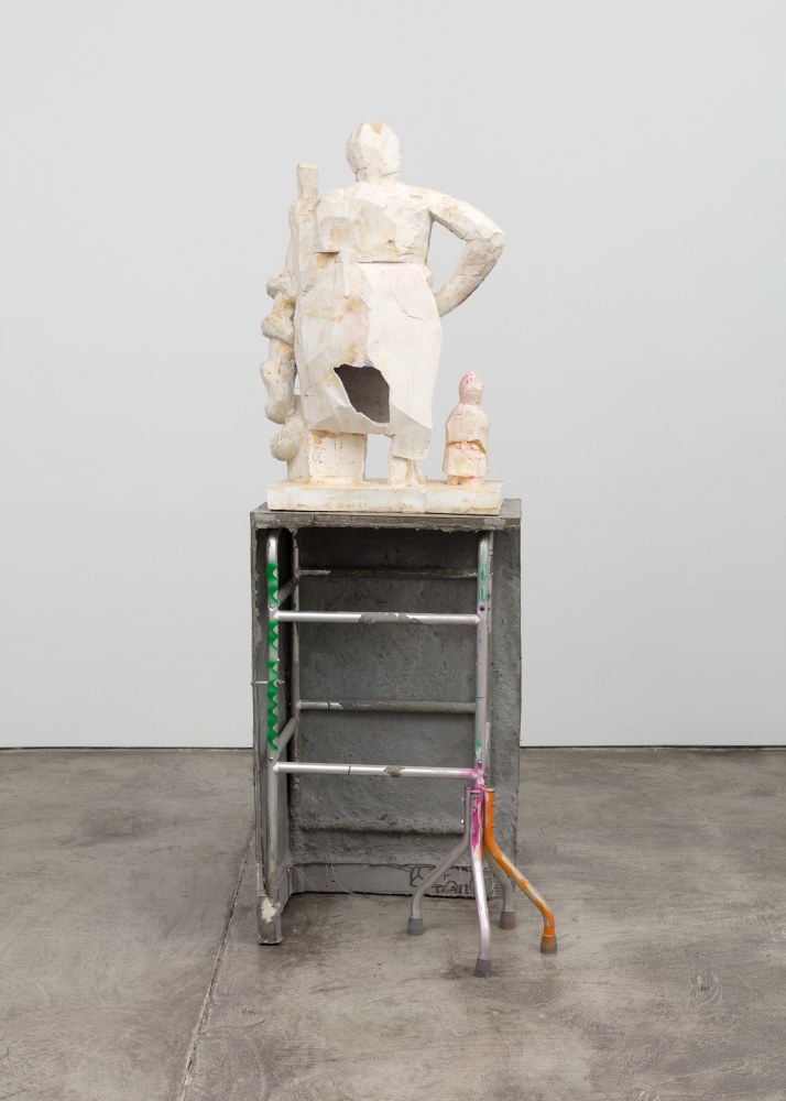 Indoor view of Justin Matherly sculpture, Untitled (Fear, Anxiety and Joy) 2016 GFRG, GFRC, epoxy, spray paint, modified ambulatory equipment 190 x 70 x 54 cm / 75 x 27 1/2 x 21 1/4 in