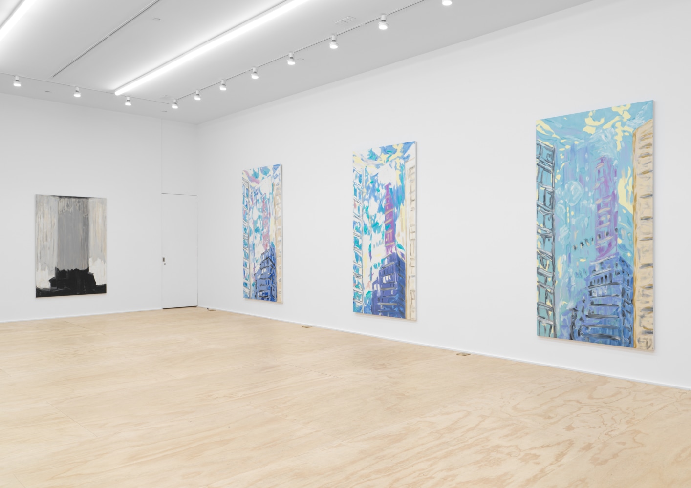 Installation view of paintings by Martha Diamond