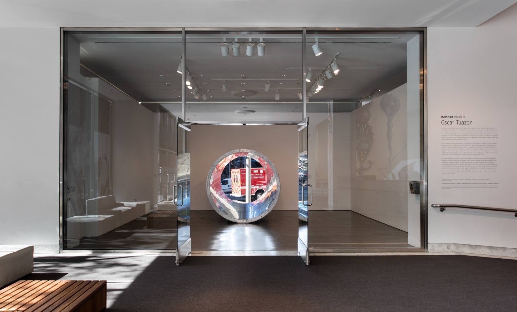 Installation view of sculpture by Oscar Tuazon