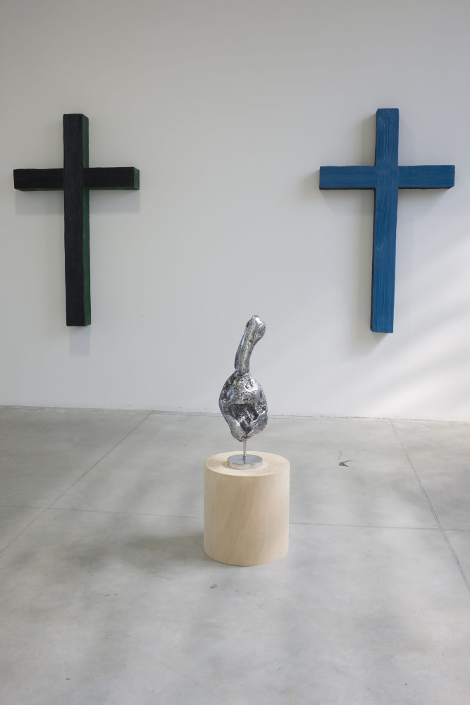 Installation view of sculptures by Valentin Carron