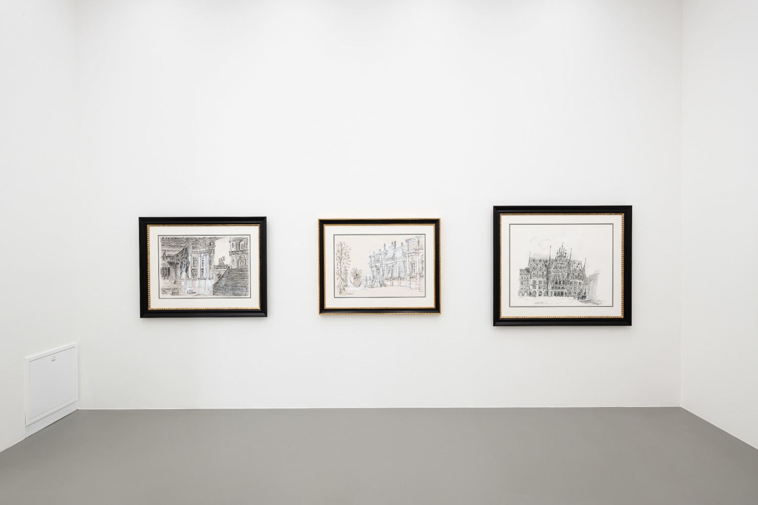 installation view of drawings and paintings by Karen Kilimnik