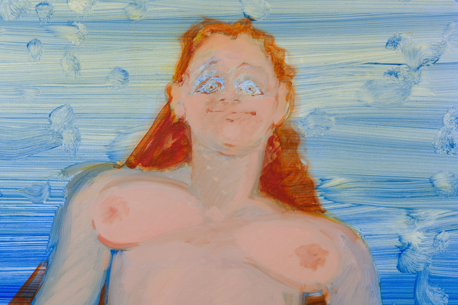 painting of five women in front of a blue background by Sofia Mitsola