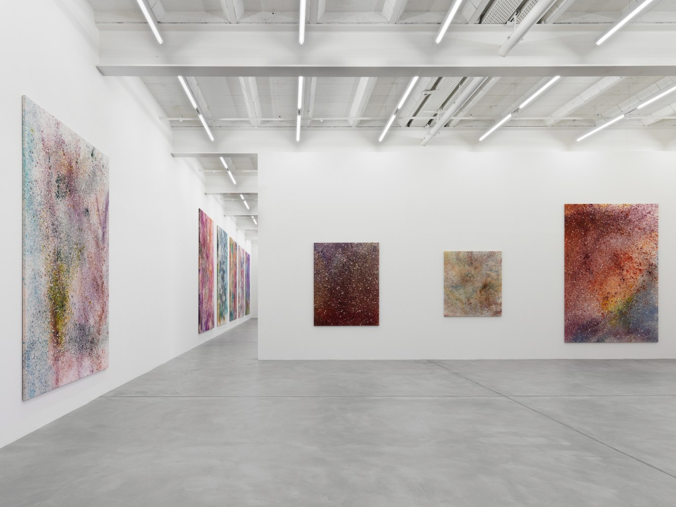 Installation view of Sam Falls paintings exhibition