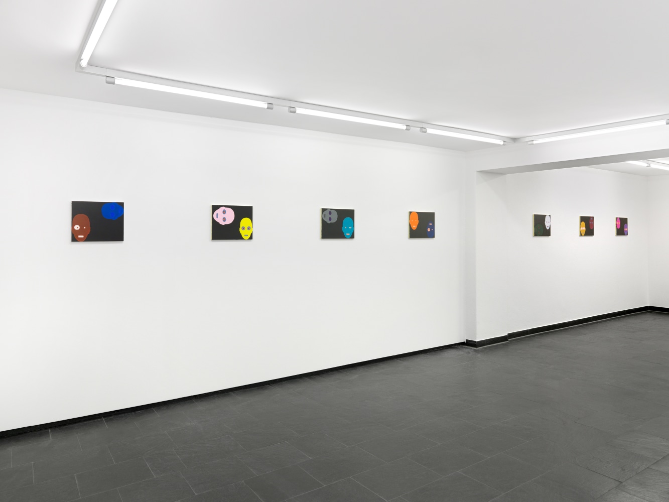 Installation view of paintings by Valentin Carron