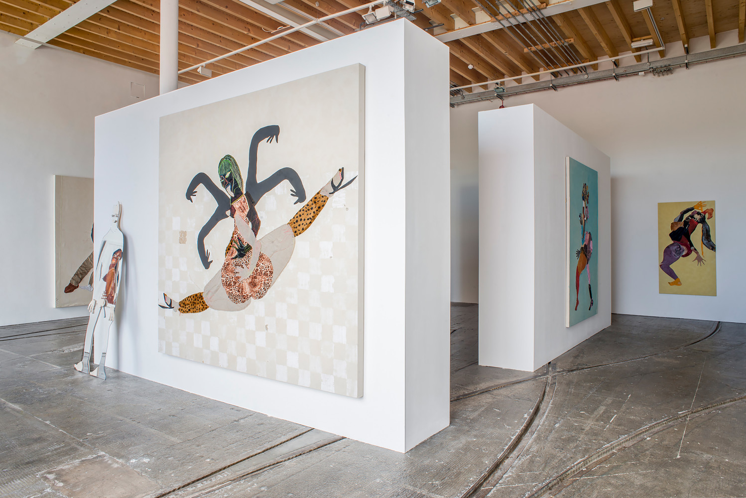 Installation view of paintings by Tschabalala Self