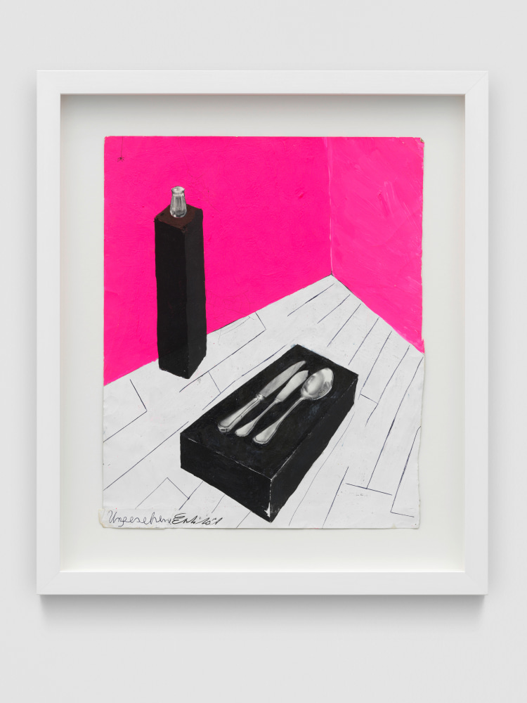 Ungesehene Entit&amp;auml;t

1983

Gouache on magazine page

Sheet 30.5 x 24.5 cm / 12 x 9 5/8 in

Frame 40 x 34.5 x 4 cm / 15 3/4 x 13 5/8 x 1 5/8 in

&amp;copy;&amp;nbsp;Archiv Franz West &amp;copy; Estate Franz West