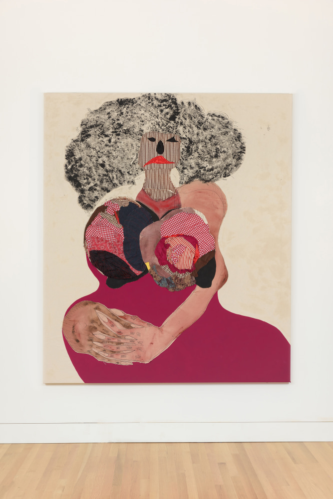 Installation view of paintings by Tschabalala Self