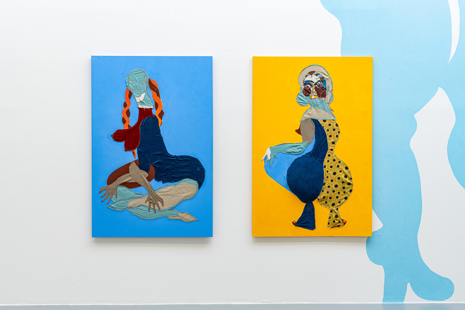 Installation view of paintings by Tschabalala Self