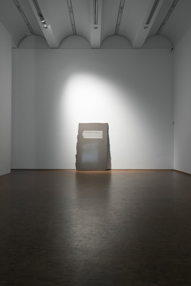 Installation view of videos and sculptures by Trisha Donnelly