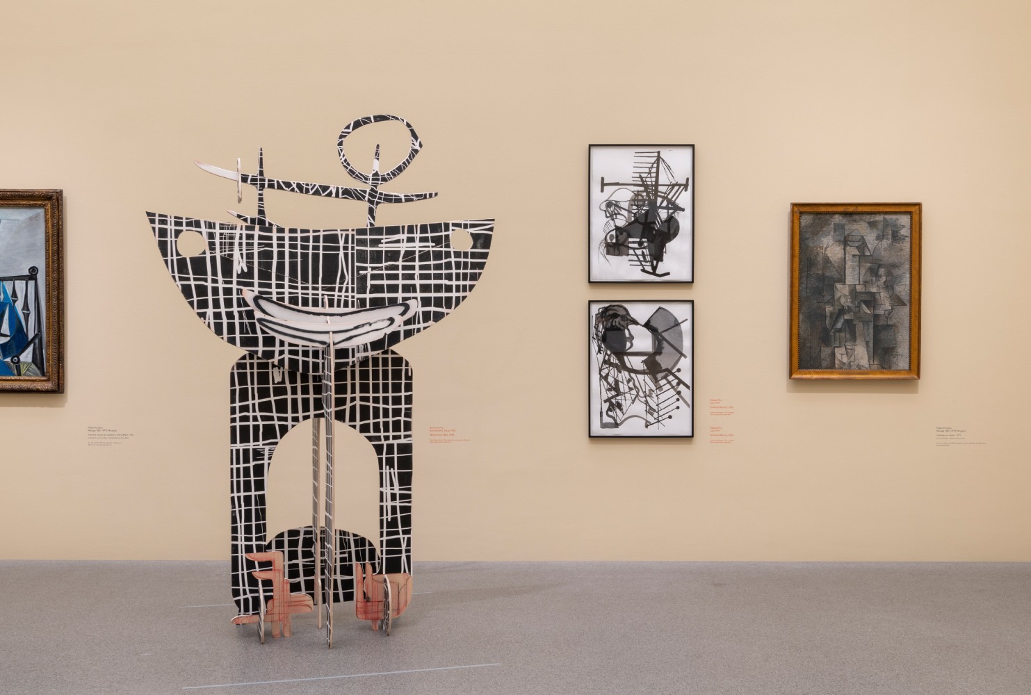 Installation view of paintings by Tobias Pils and works by other artists