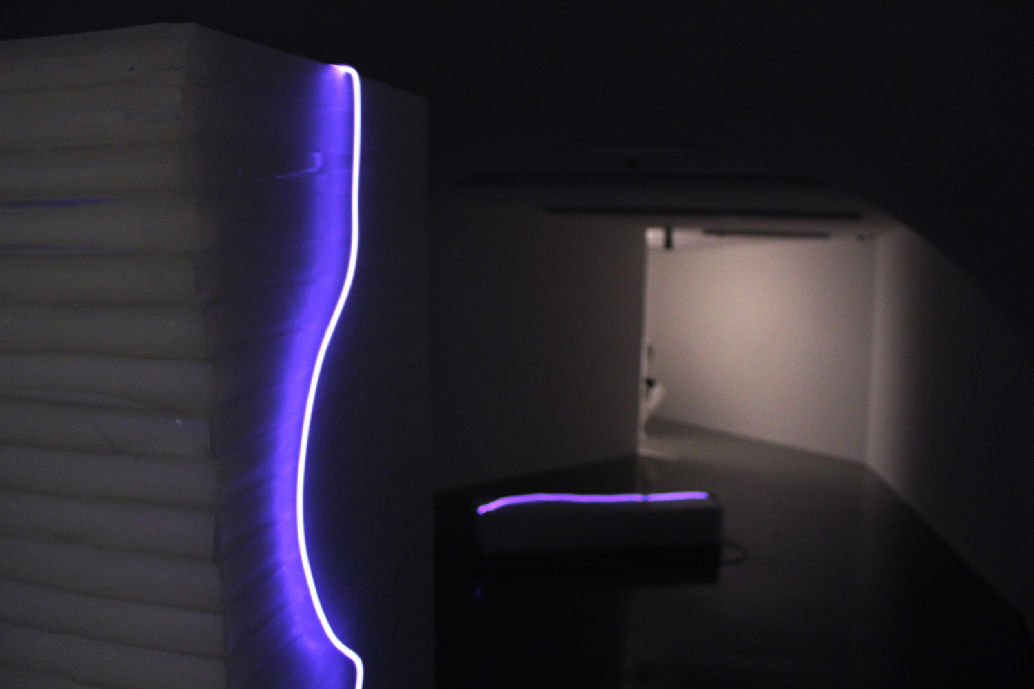 Installation view of sculpture by Sam Falls