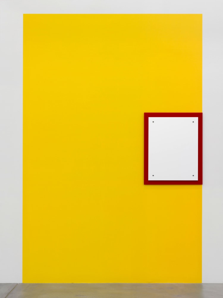 Wall Painting (NCS S 0570-Y), 300 x 200 cm / Plexiglass-Object, 3-tlg, 80 x 65 x 2.3 cm (GS Red 3H01, White WH01), bolts, washer

2015

&amp;copy; Gerwald Rockenschaub