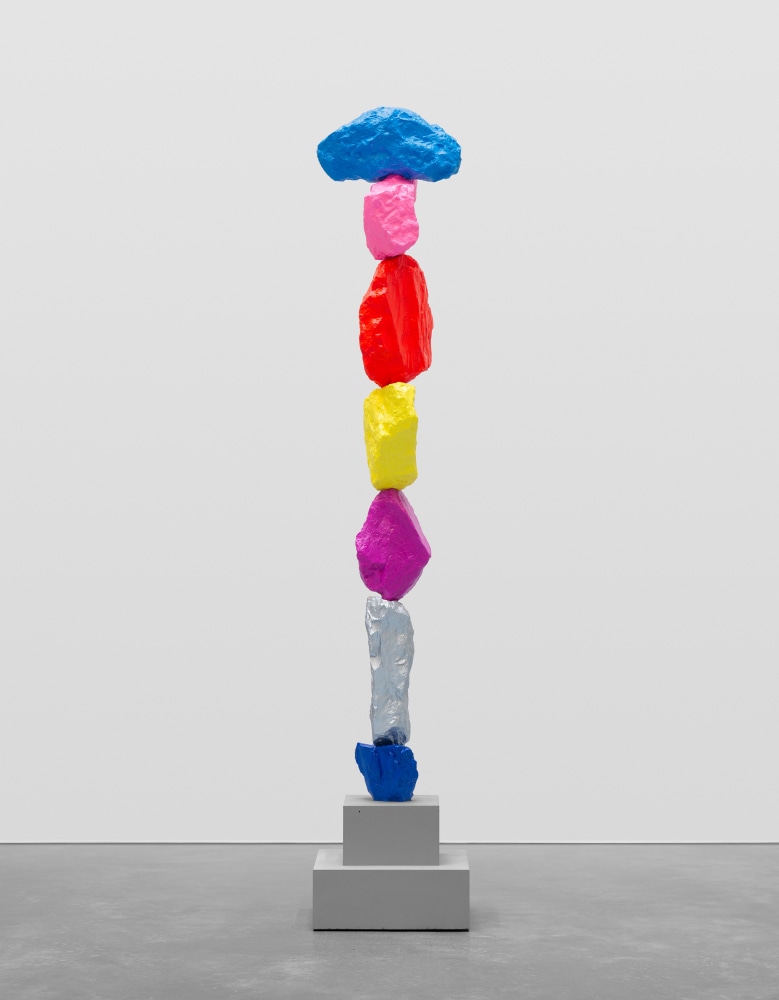 blue silver violet yellow red pink blue mountain

2024

Painted stone, stainless steel, concrete base

Sculpture 183 x 32 x 24 cm / 72 x 12 5/8 x 9 1/2 in

Pedestal 30 x 40 x 40 cm / 11 3/4 x 15 3/4 x 15 3/4 in

&amp;copy; Ugo Rondinone