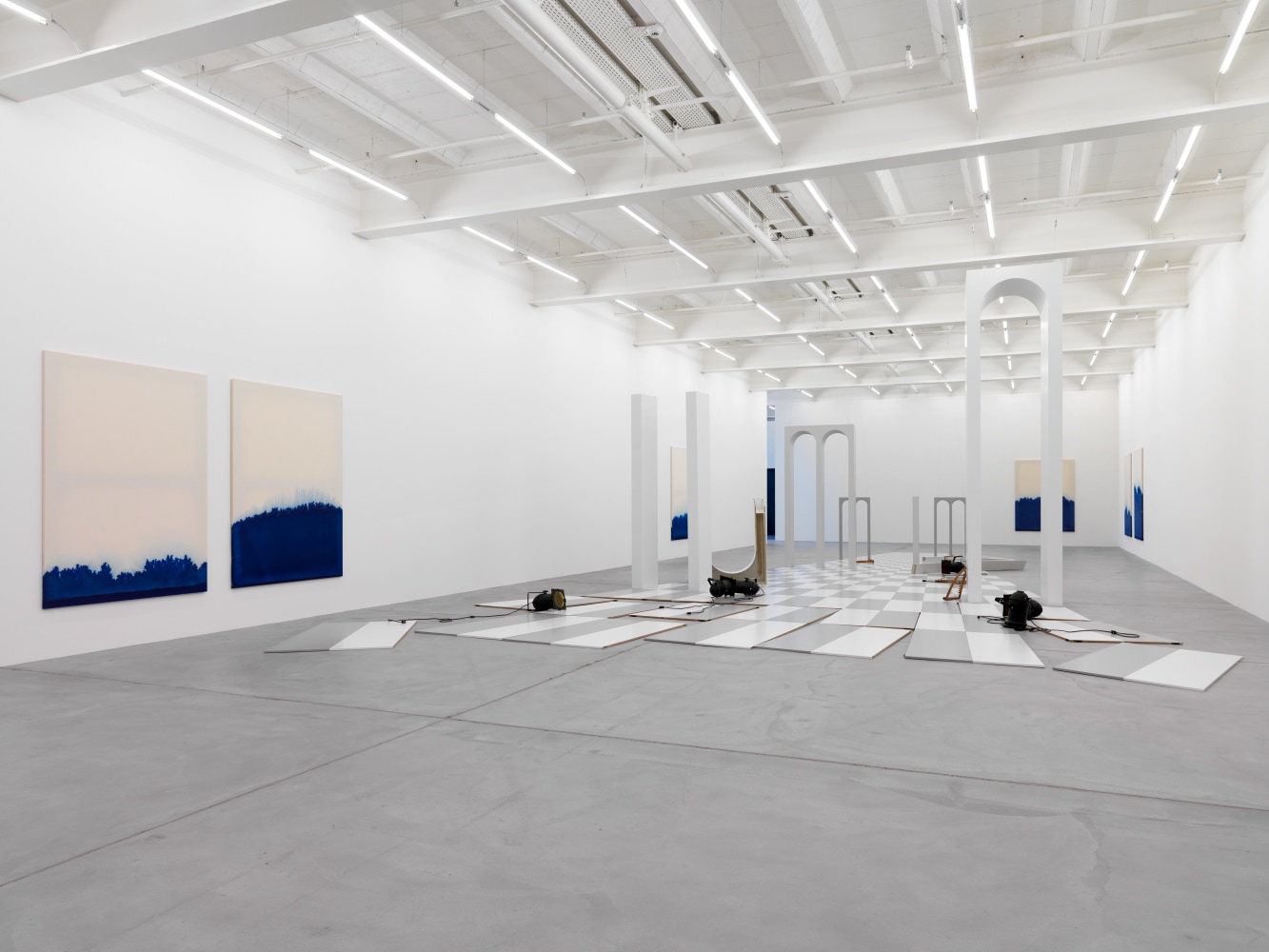 Installation view of paintings and sculptures by Latifa Echakhch