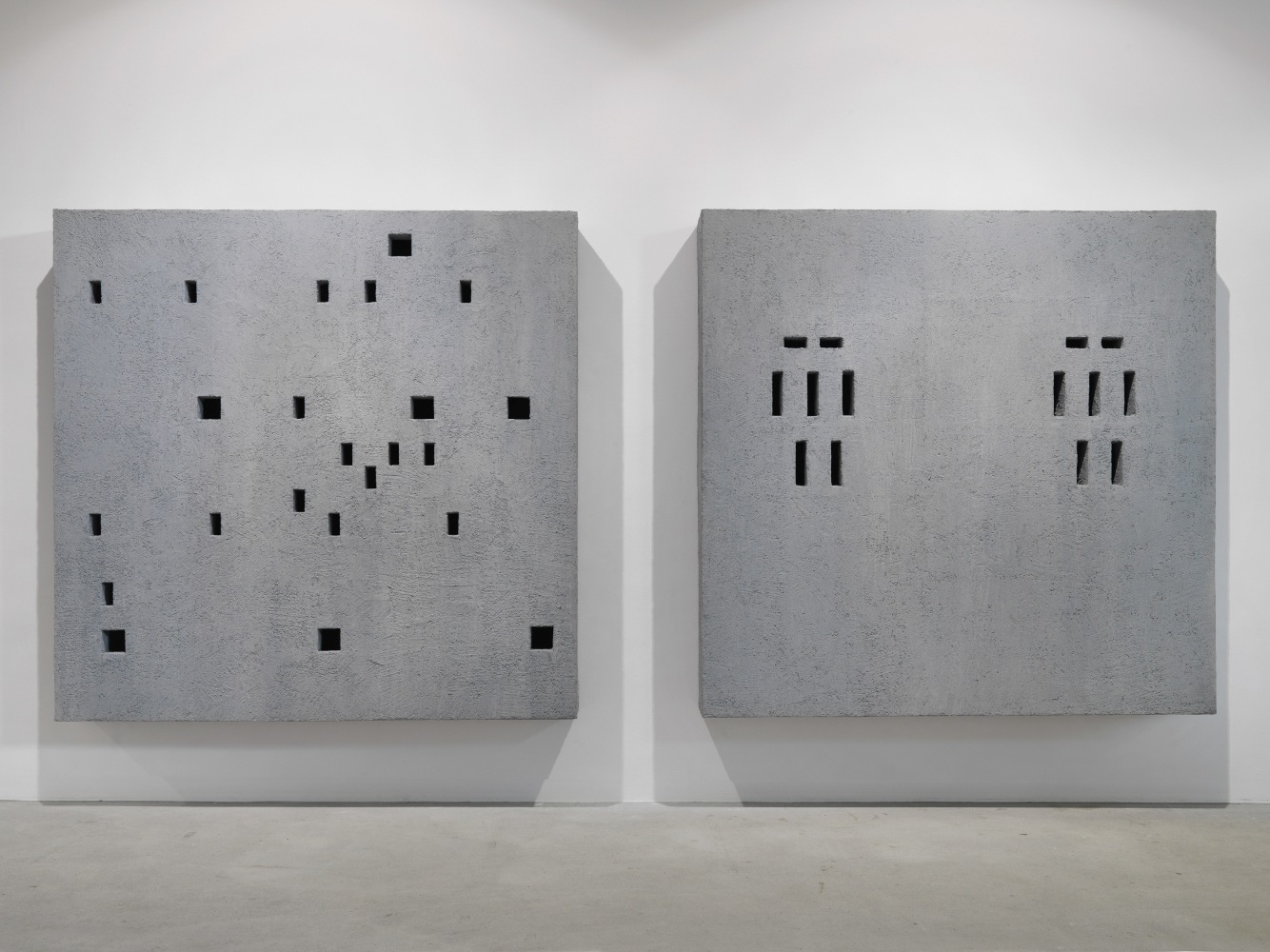 Installation view of wall works by Valentin Carron