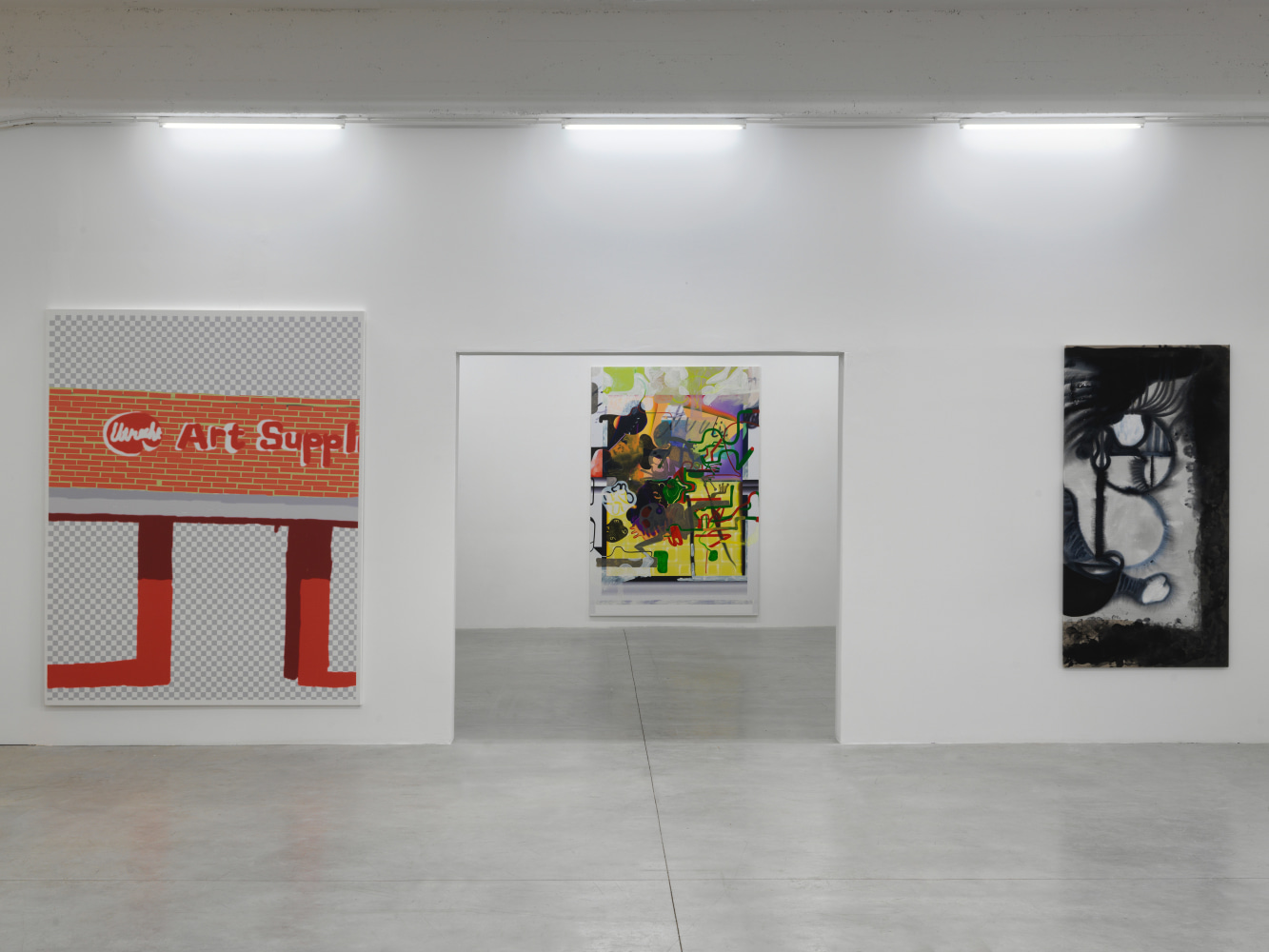 Installation view of paintings by Tobias Pils and Michael Williams
