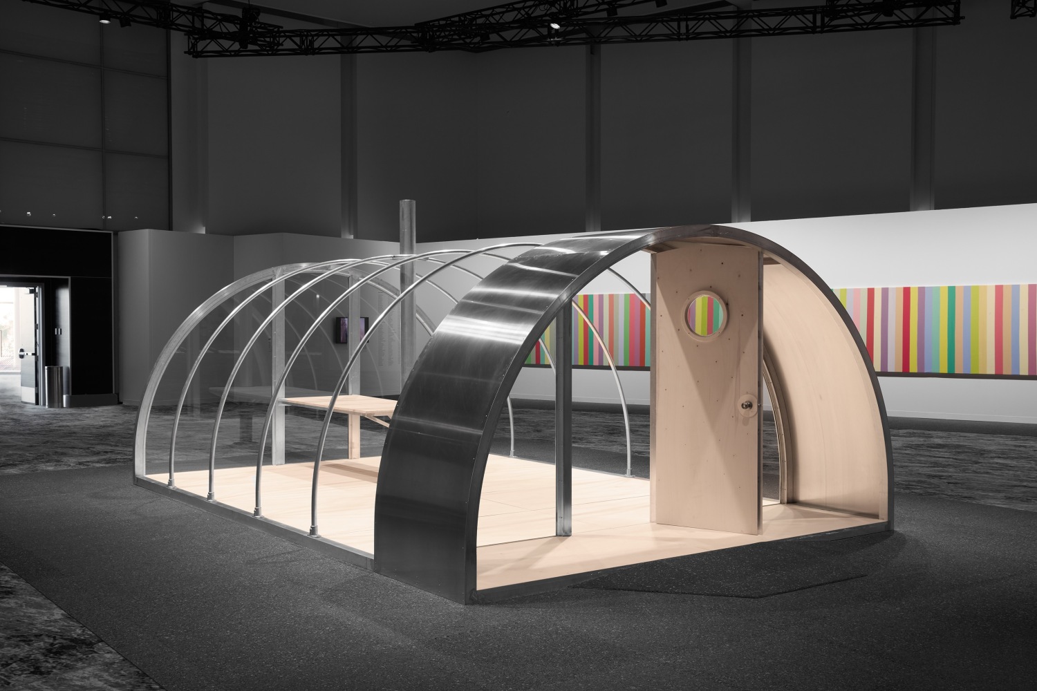 Installation view, Oscar Tuazon, Quonset Tent, Meridians, Art Basel Miami Beach, 2019